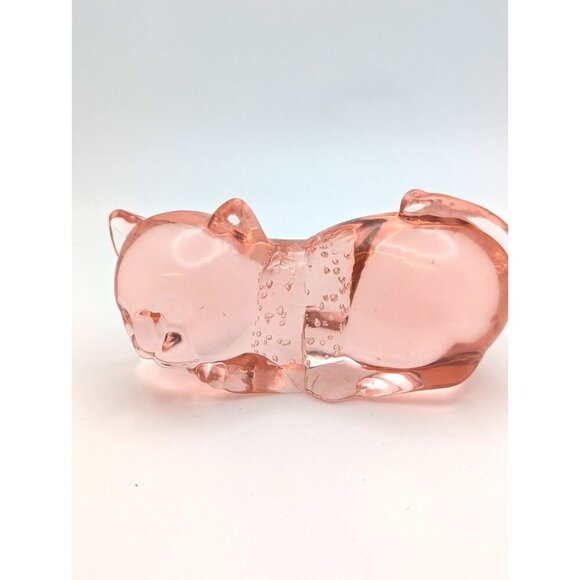 Fenton Glass Sleeping Cat-Clear Pink Rose Peach Glossy - Picture 5 of 7